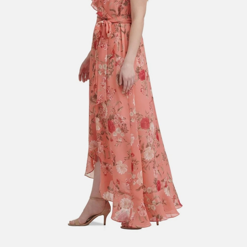 Jessica Howard - Pink Floral Ruffled High-low Wrap Dress Size 14 - Picture 3 of 8